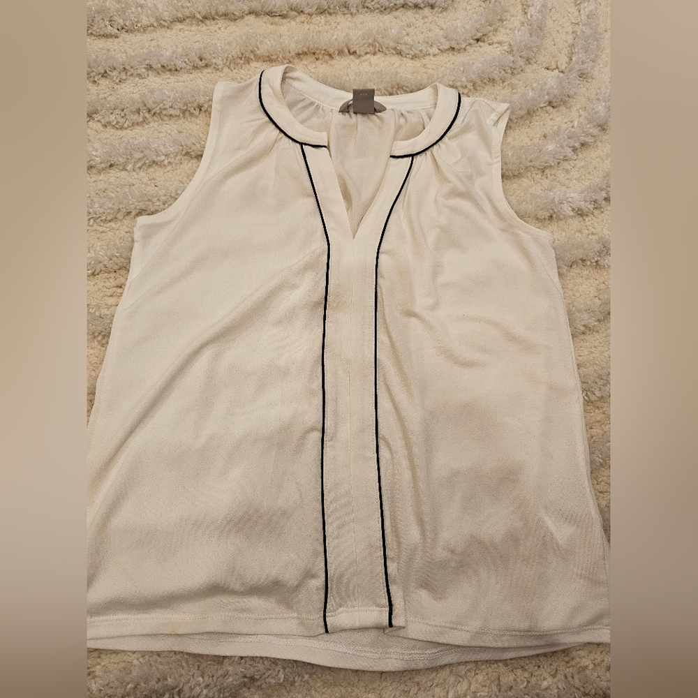 H&M White Blouse with Black Piping